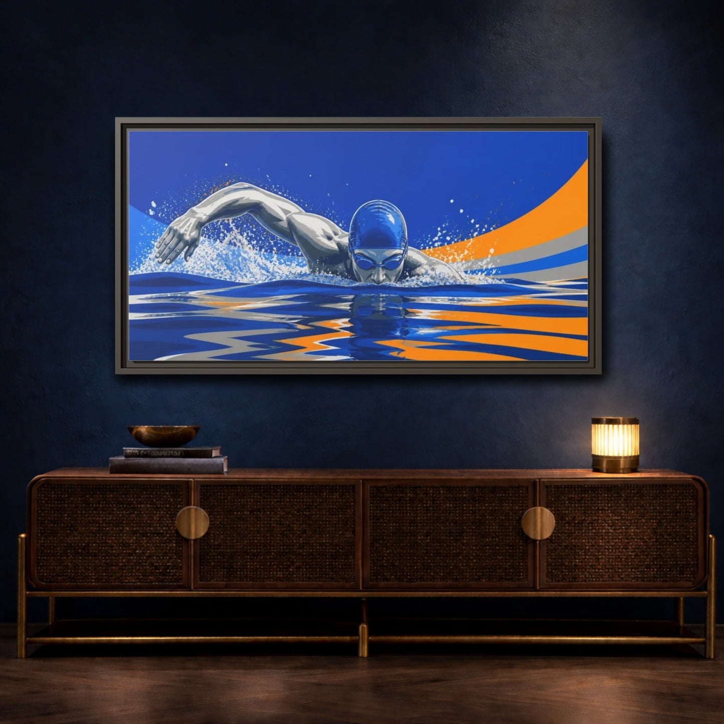 Mockup 4. Swimmer Motivation shown as framed canvas print