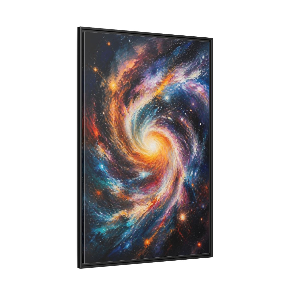 Side Mockup 12. Swirling Spiral Galaxy shown as framed canvas print