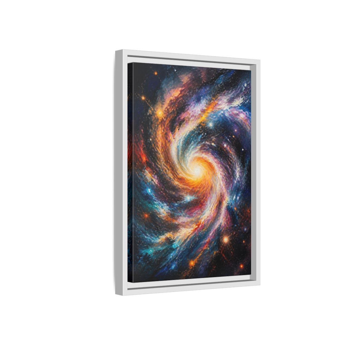 Side Mockup 4. Swirling Spiral Galaxy shown as framed canvas print
