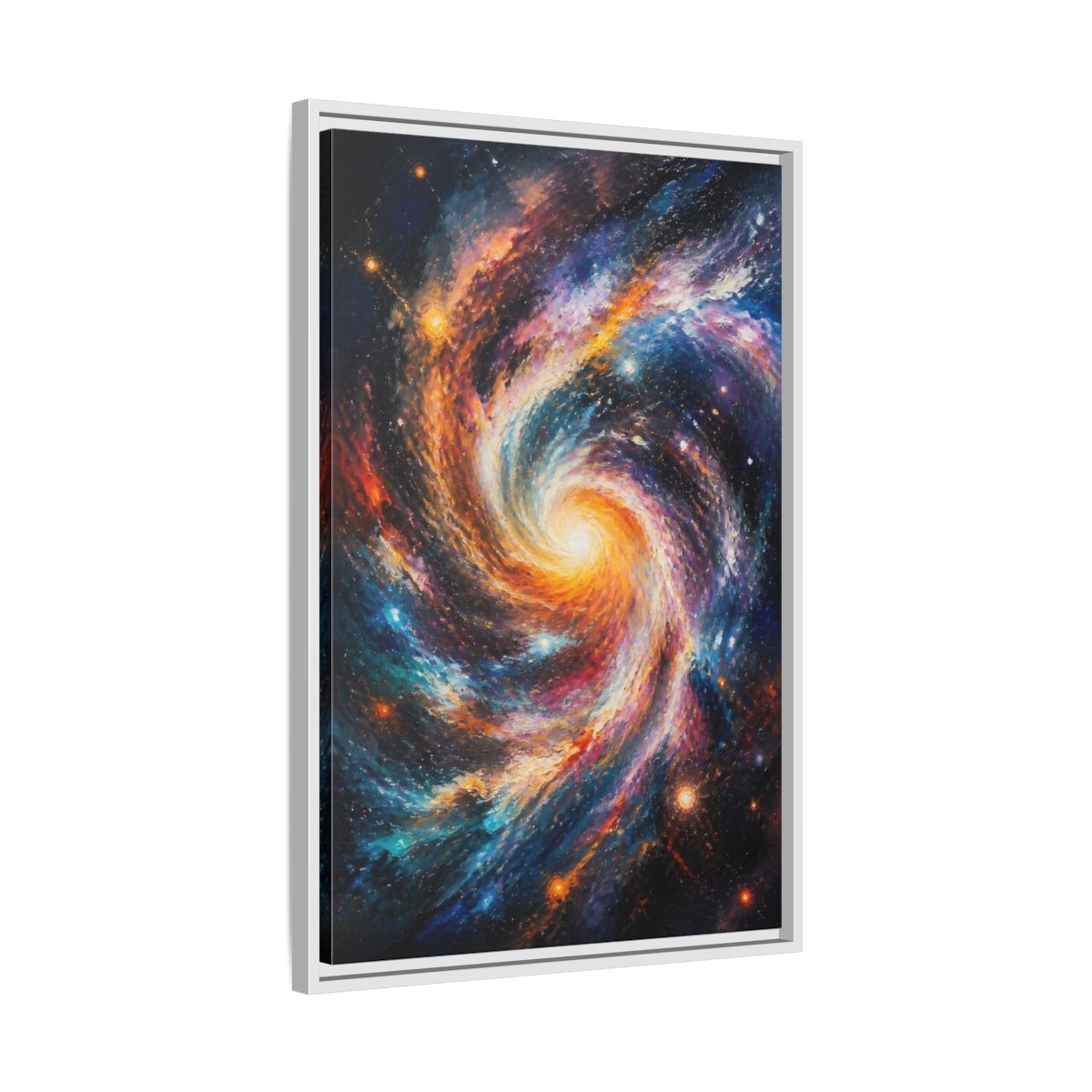 Side Mockup 10. Swirling Spiral Galaxy shown as framed canvas print