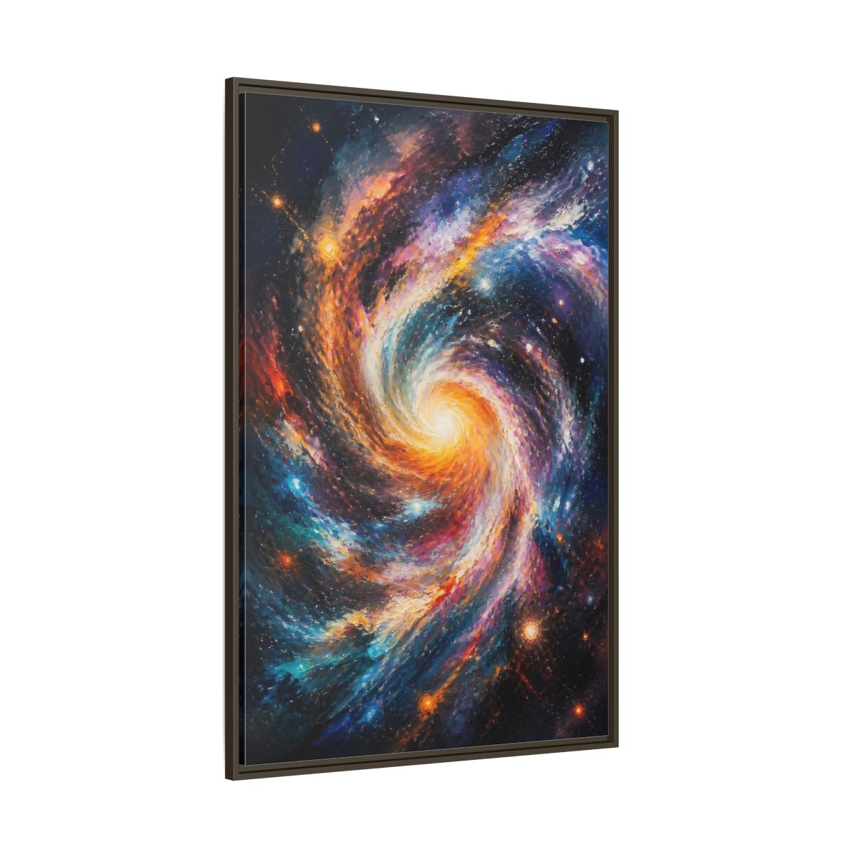 Side Mockup 8. Swirling Spiral Galaxy shown as framed canvas print