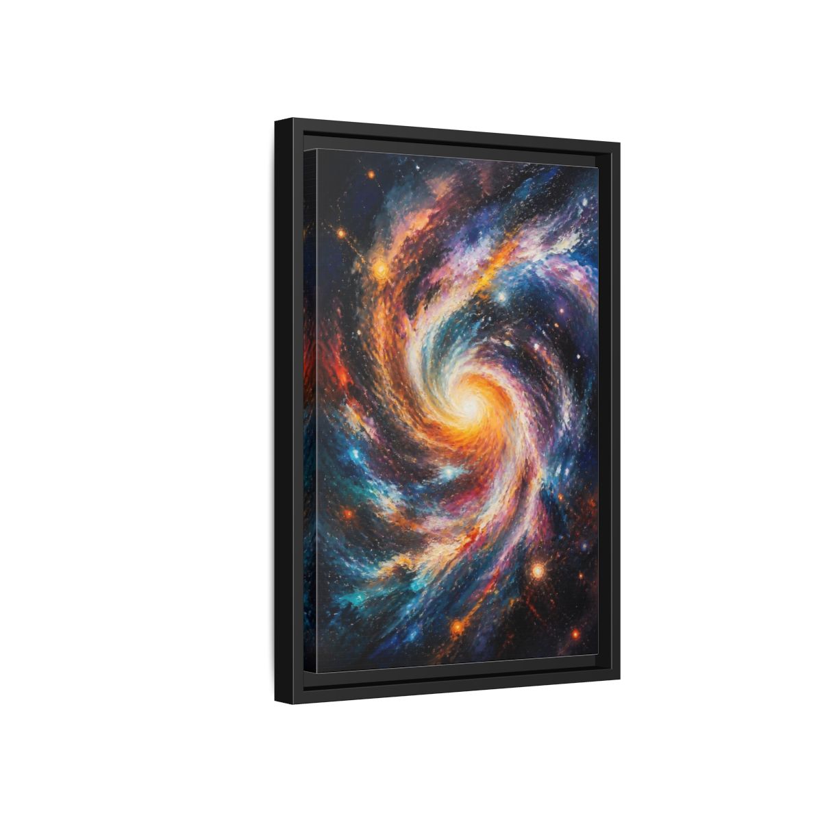Side Mockup 6. Swirling Spiral Galaxy shown as framed canvas print