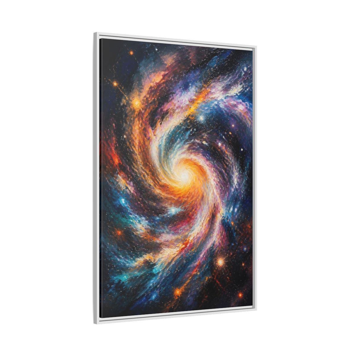 Side Mockup 7. Swirling Spiral Galaxy shown as framed canvas print