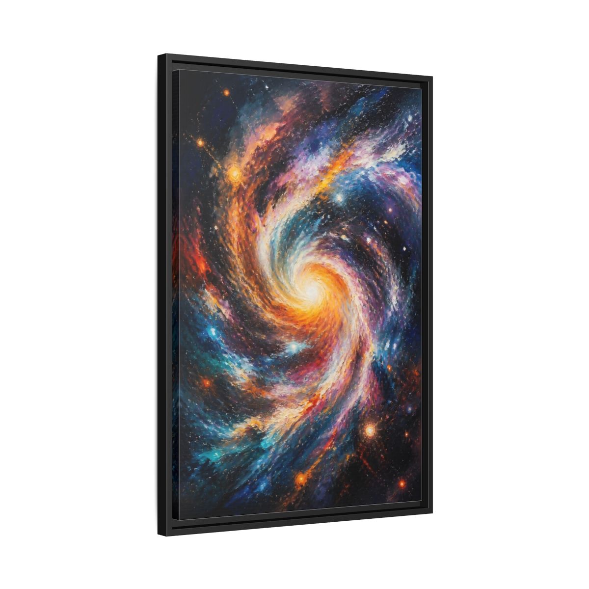 Side Mockup 14. Swirling Spiral Galaxy shown as framed canvas print