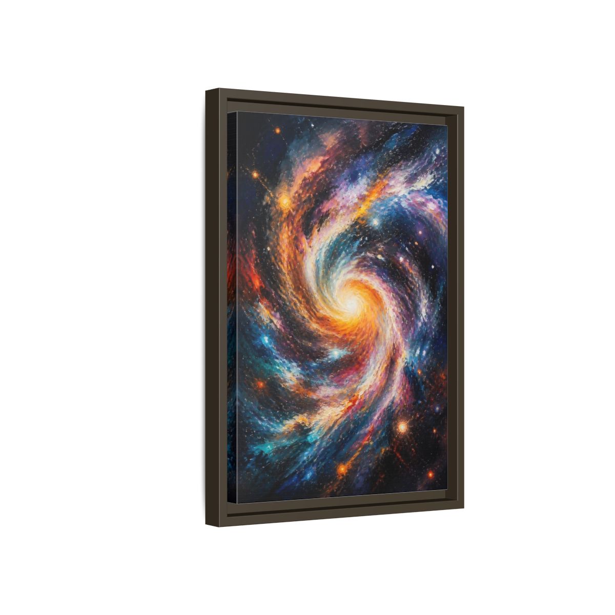 Side Mockup 5. Swirling Spiral Galaxy shown as framed canvas print