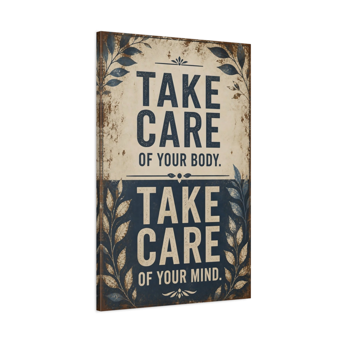 Main Mockup. Take Care Motivational Quote shown as canvas print