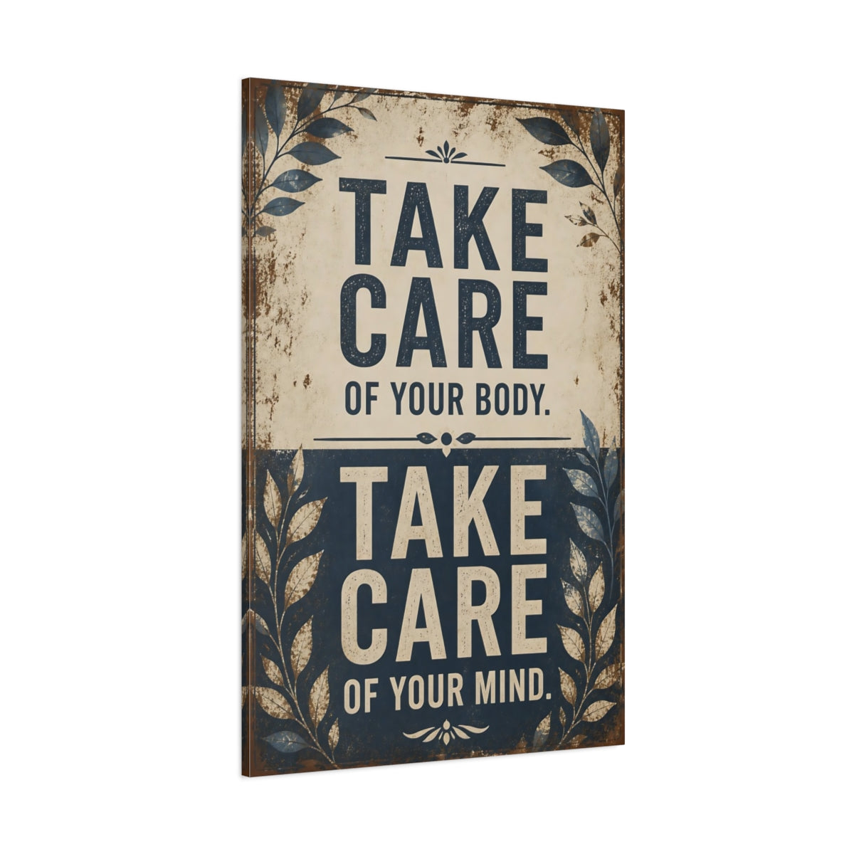 Side Mockup 1. Take Care Motivational Quote shown as canvas print