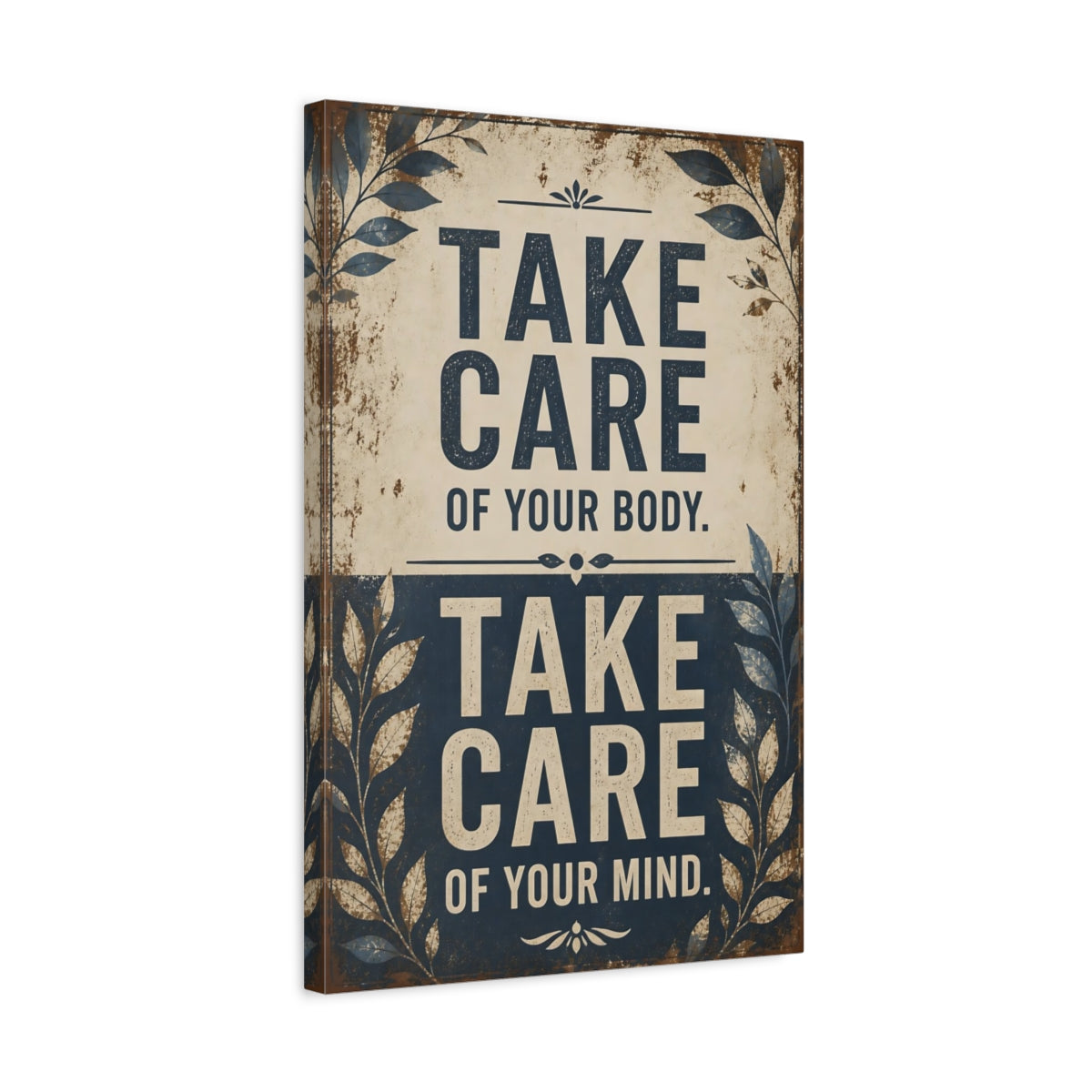 Side Mockup 3. Take Care Motivational Quote shown as canvas print