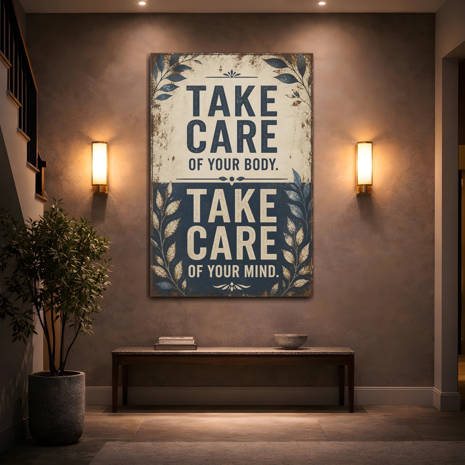 Mockup 2. Take Care Motivational Quote shown as canvas print