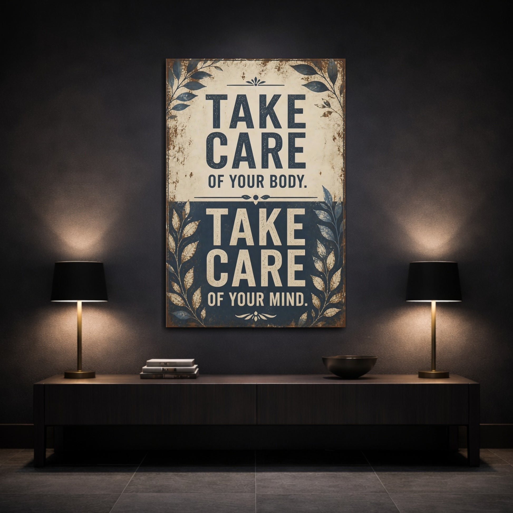 Mockup 3. Take Care Motivational Quote shown as canvas print