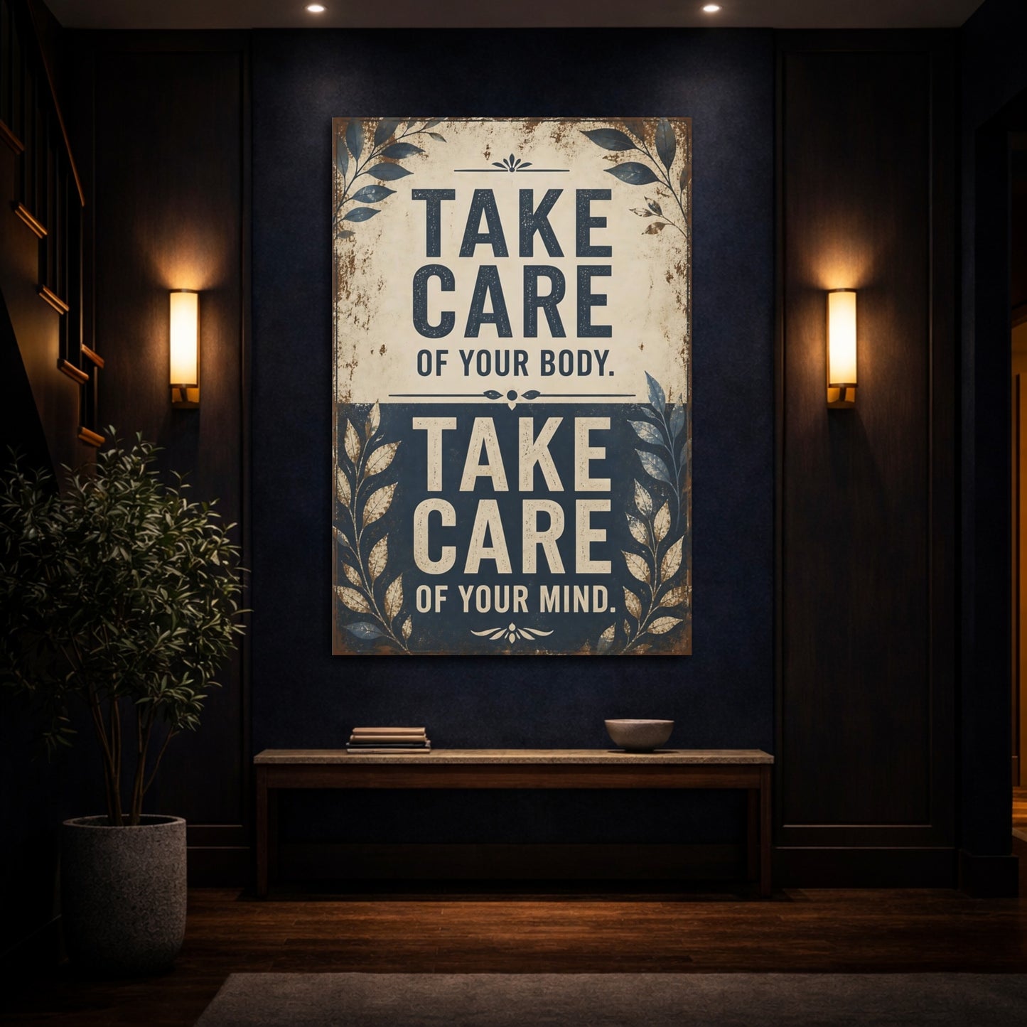Mockup 4. Take Care Motivational Quote shown as canvas print