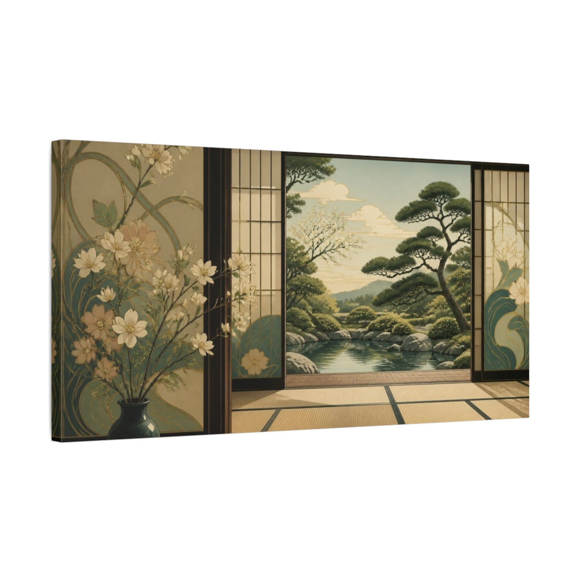 Side Mockup 1. Tatami Garden View shown as canvas print