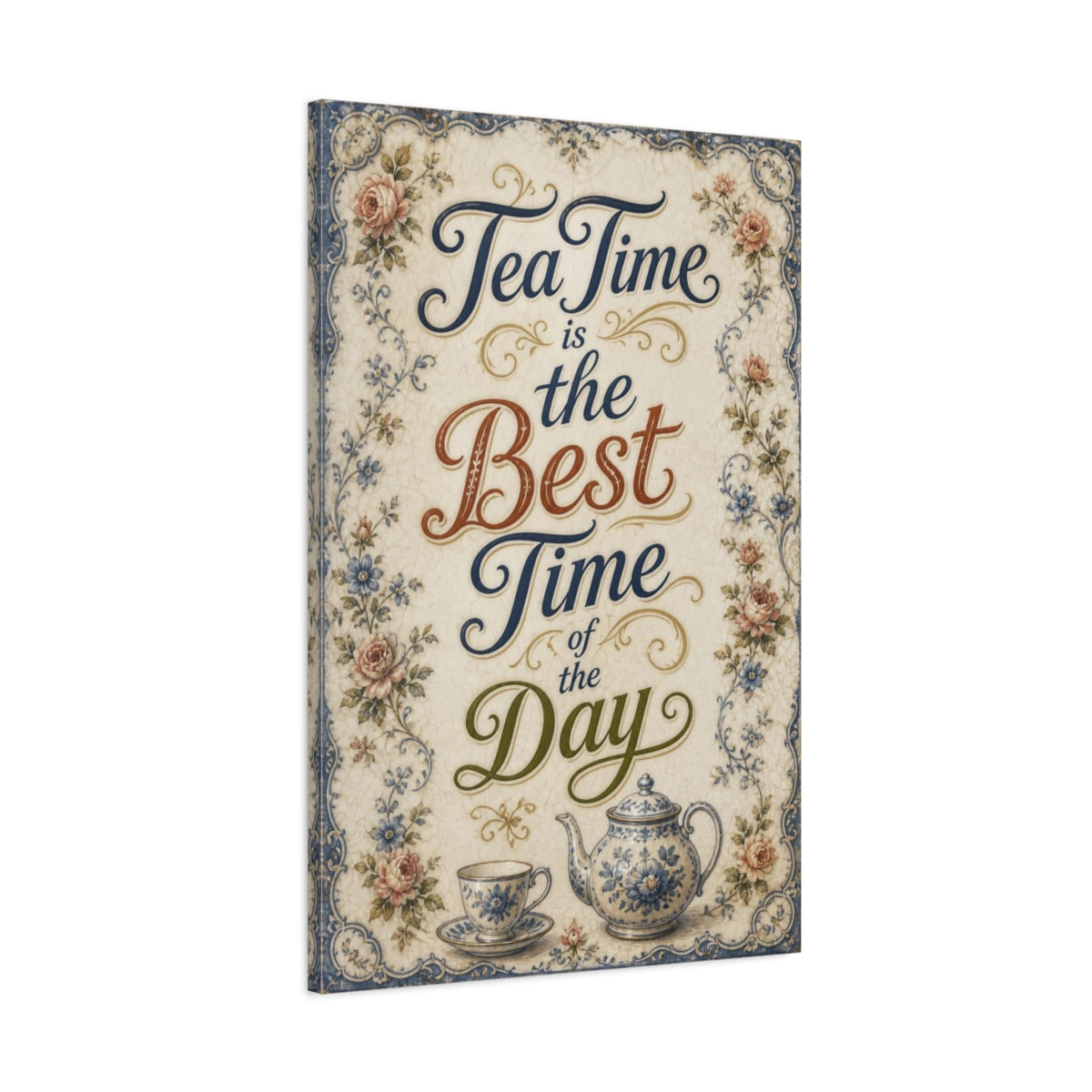 Main Mockup. Tea Time Quote Plaque shown as canvas print