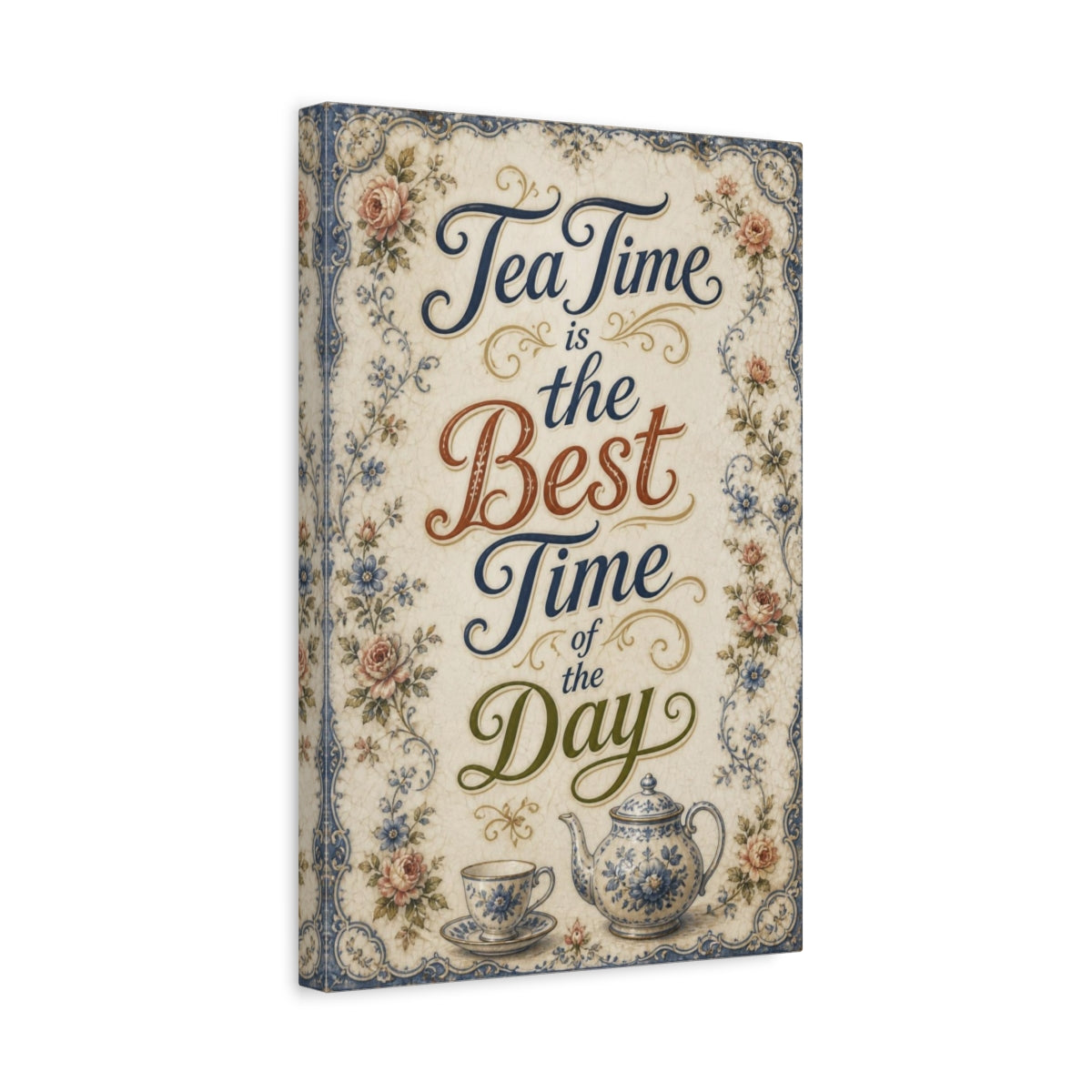 Side Mockup 4. Tea Time Quote Plaque shown as canvas print