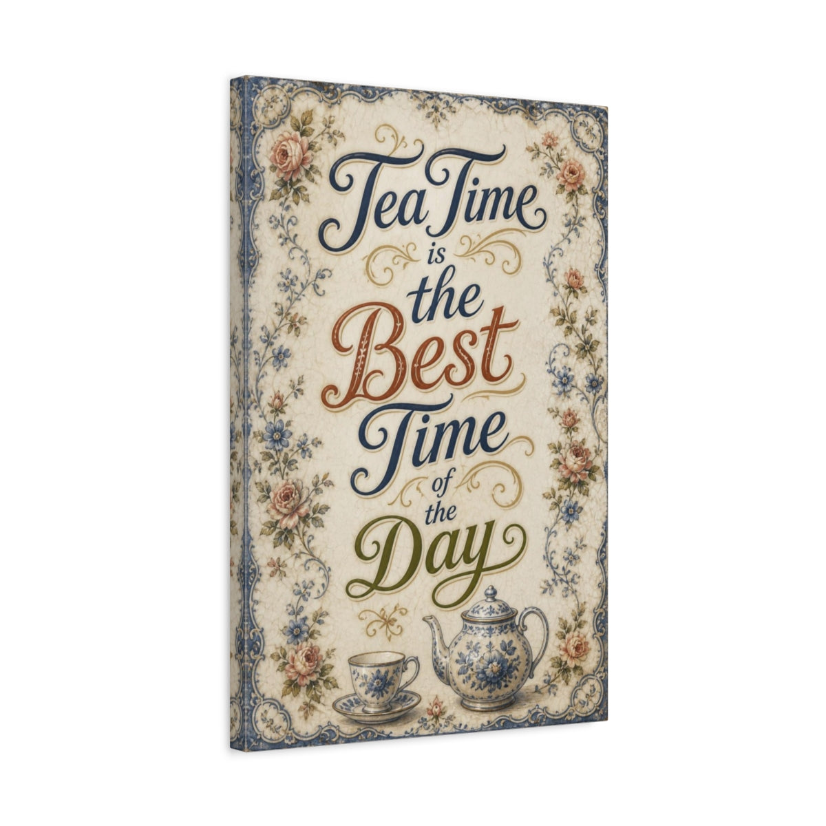 Side Mockup 3. Tea Time Quote Plaque shown as canvas print