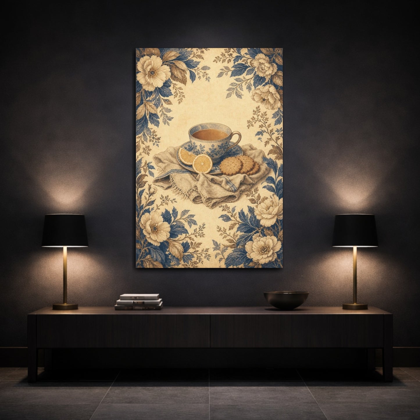 Mockup 3. Tea With Lemon & Biscuits shown as canvas print