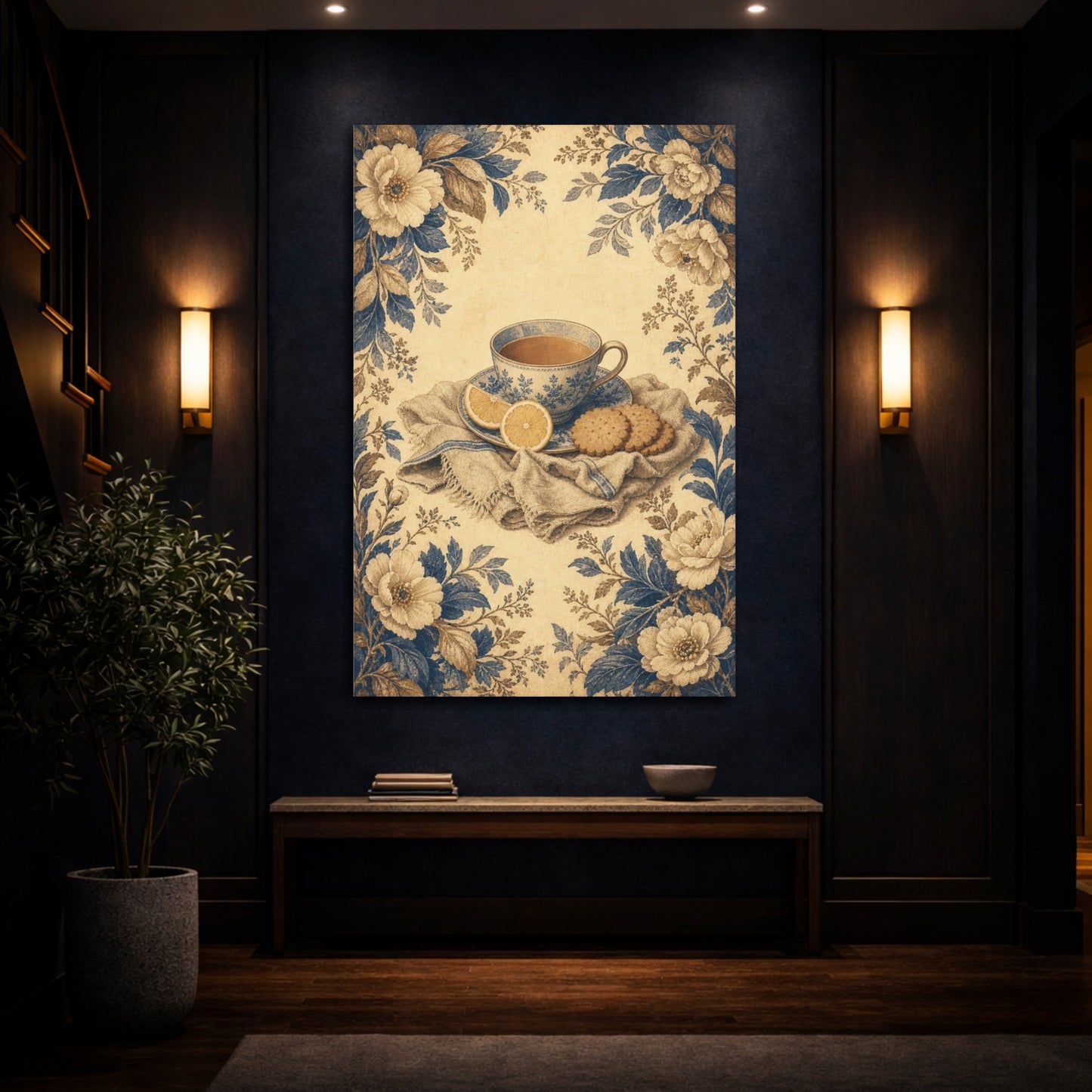 Mockup 4. Tea With Lemon & Biscuits shown as canvas print
