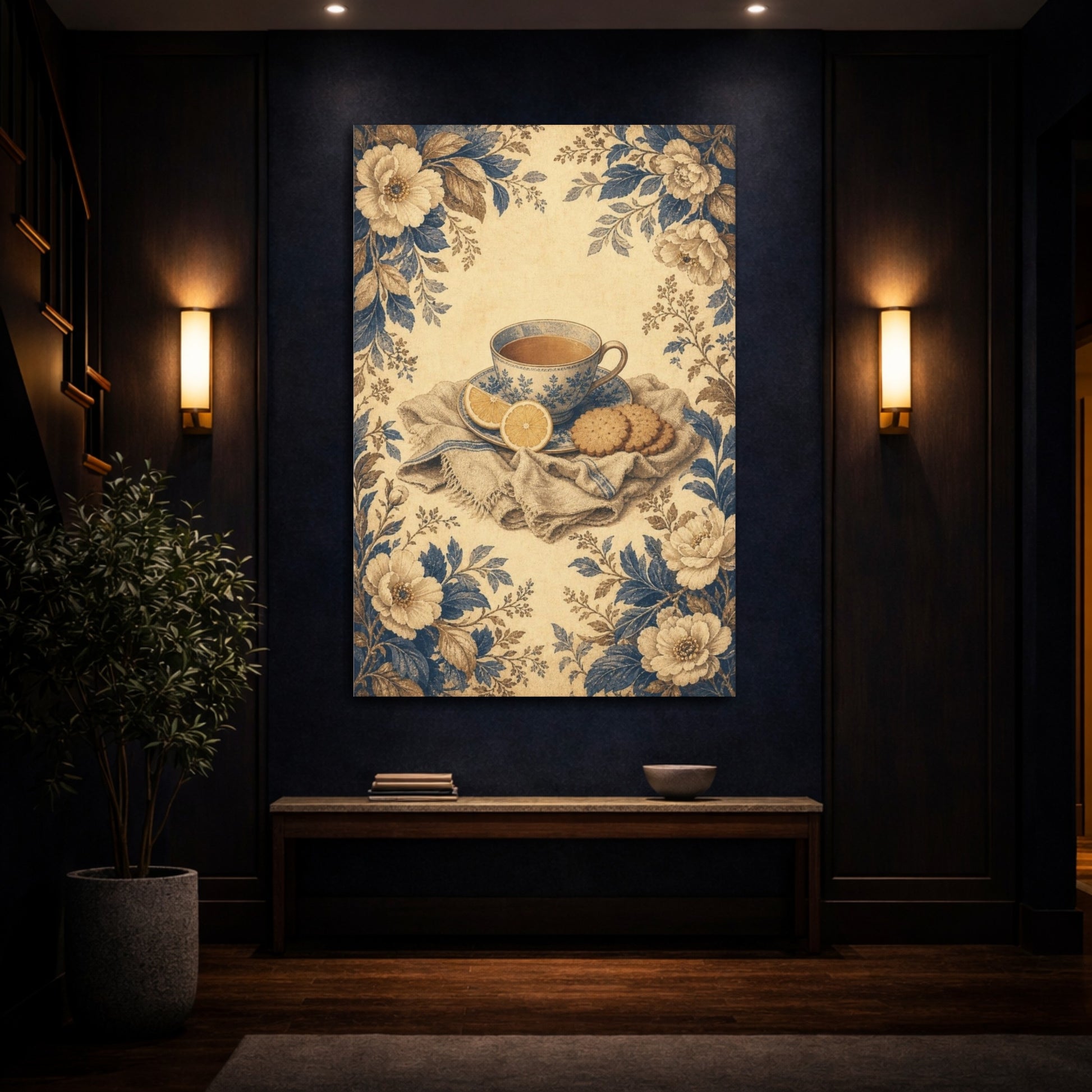 Mockup 4. Tea With Lemon & Biscuits shown as canvas print