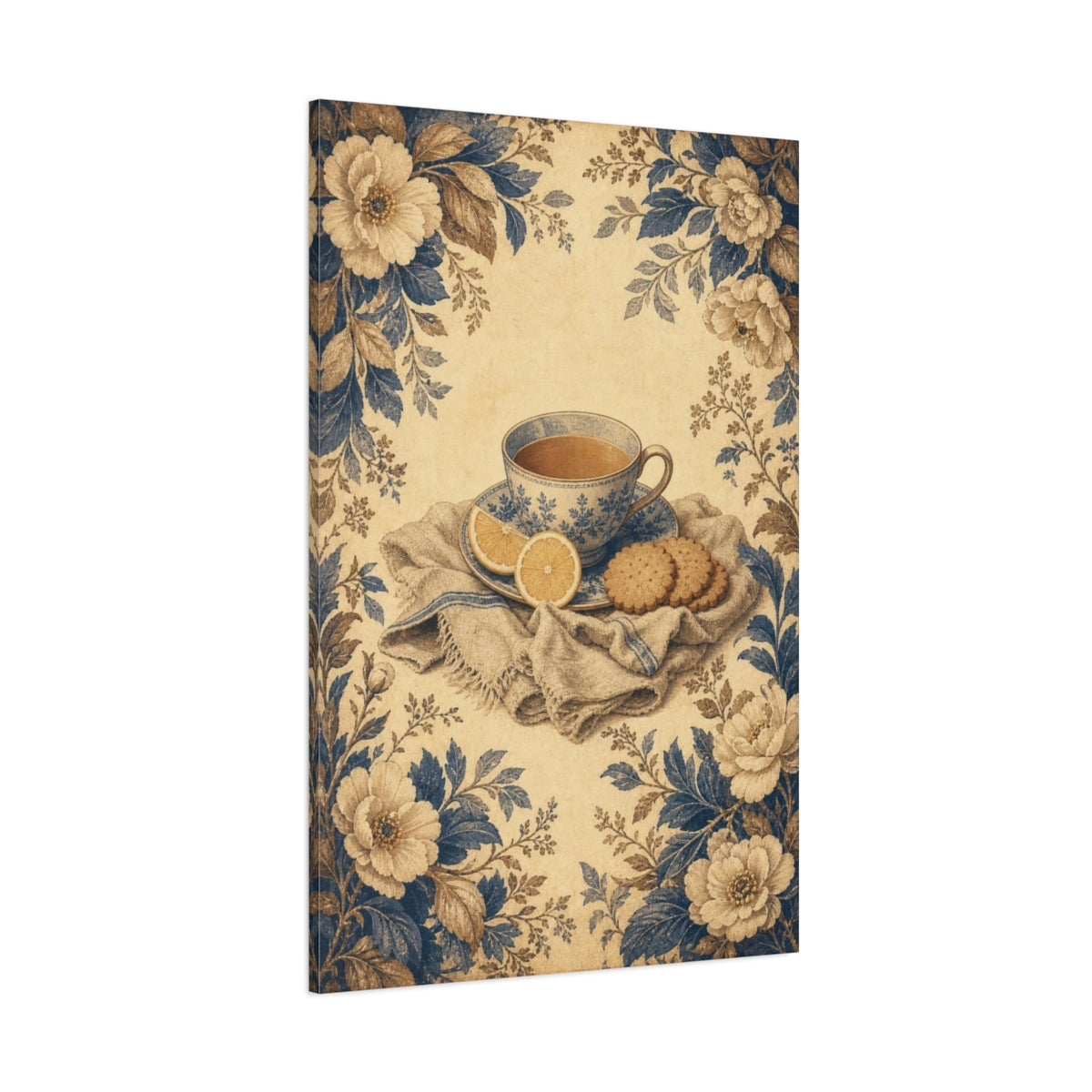 Side Mockup 1. Tea With Lemon & Biscuits shown as canvas print