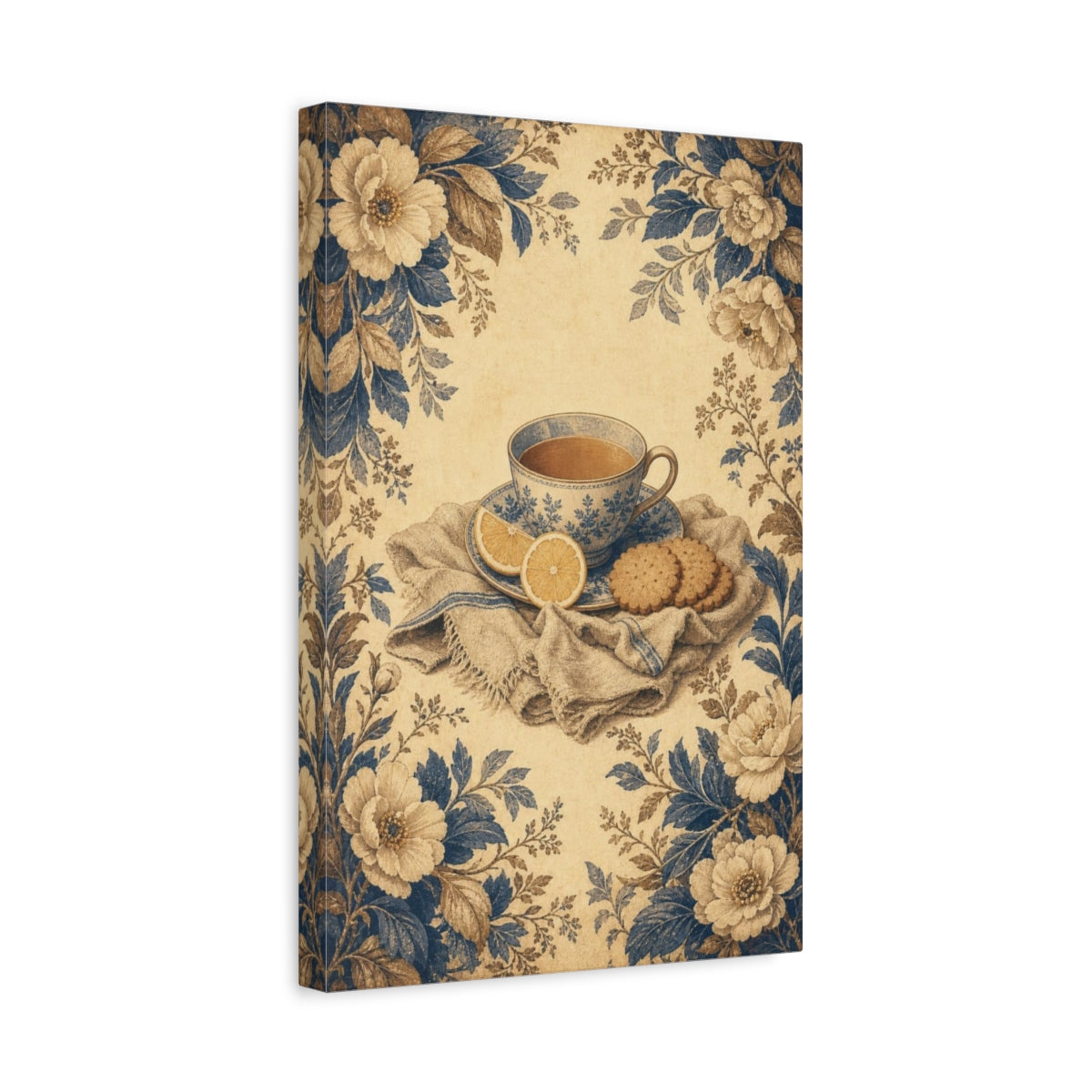 Side Mockup 4. Tea With Lemon & Biscuits shown as canvas print