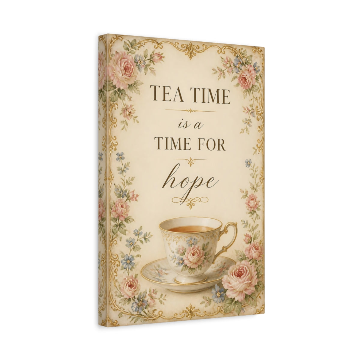 Side Mockup 4. Teacup Quotes Tea Time shown as canvas print