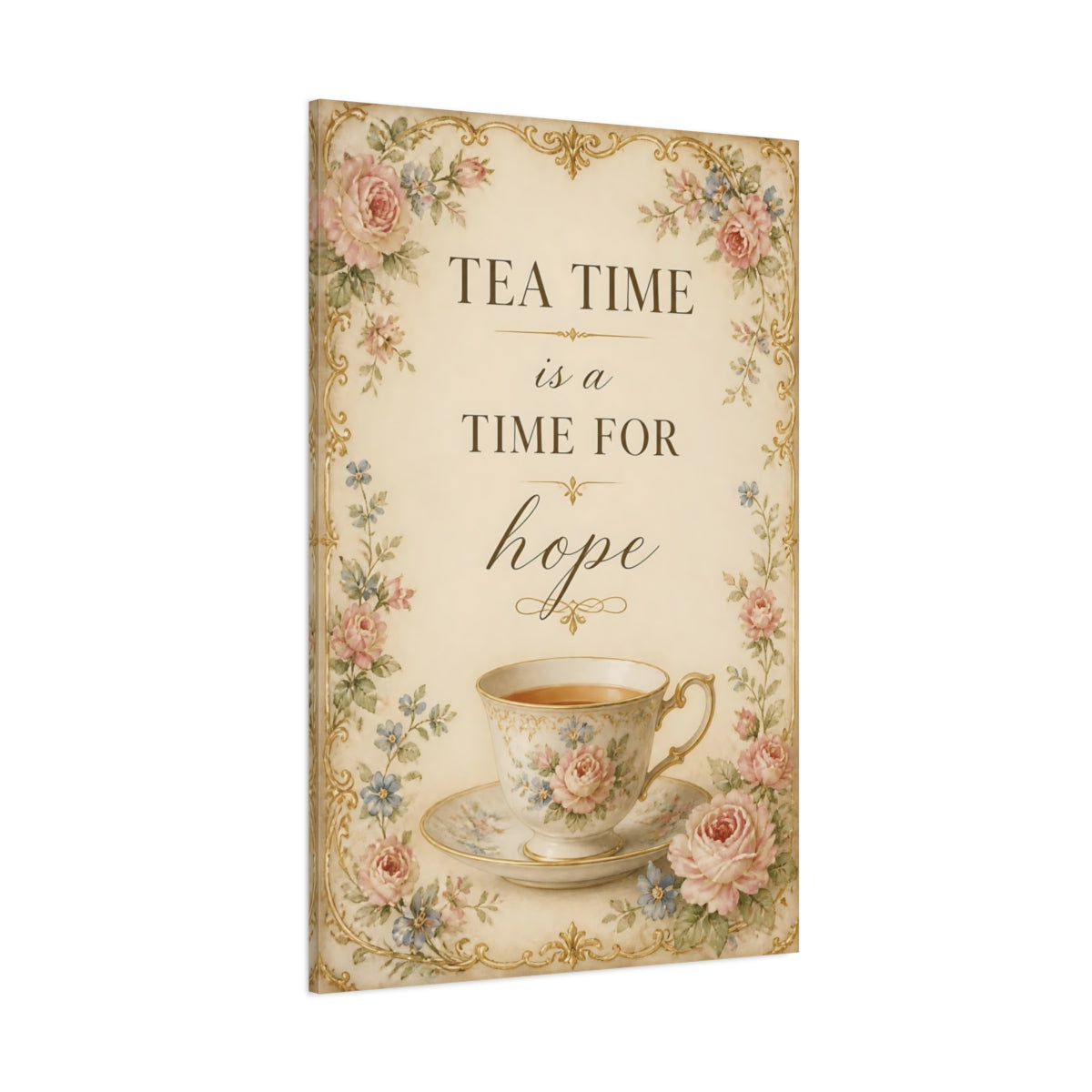 Side Mockup 1. Teacup Quotes Tea Time shown as canvas print