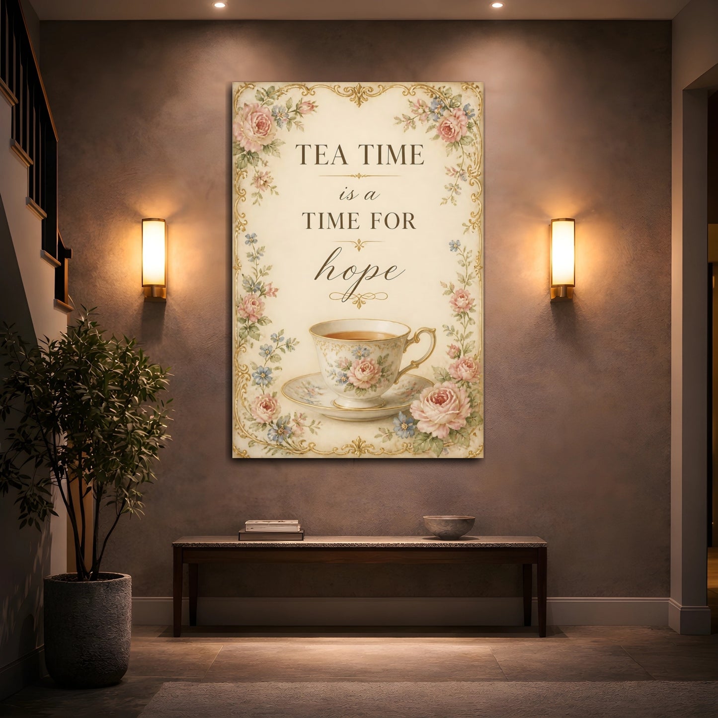 Mockup 2. Teacup Quotes Tea Time shown as canvas print