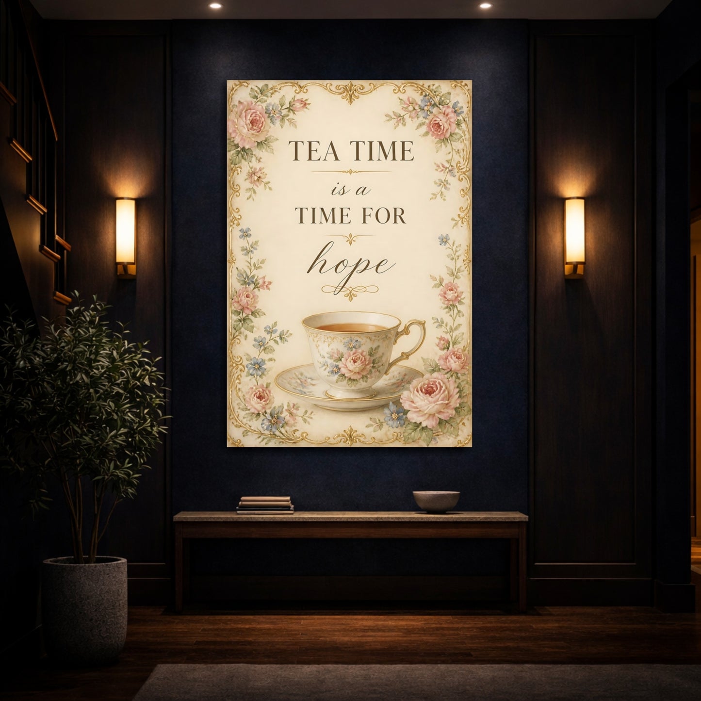 Mockup 4. Teacup Quotes Tea Time shown as canvas print