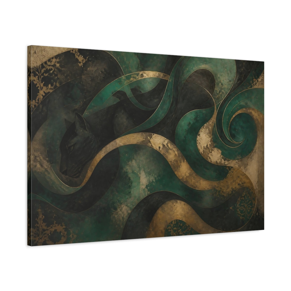 Main Mockup. Teal Gold Panther shown as canvas print