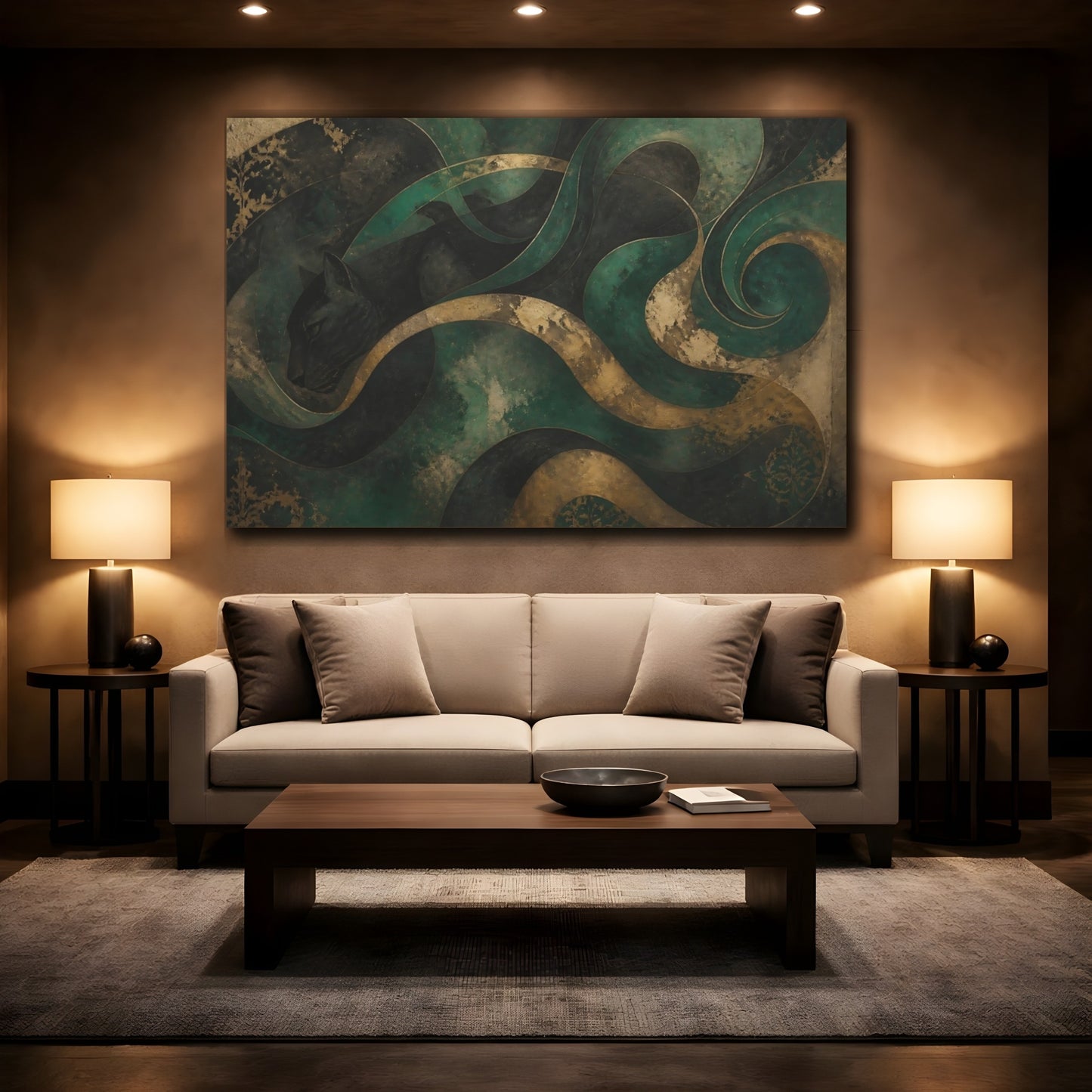 Mockup 2. Teal Gold Panther shown as canvas print