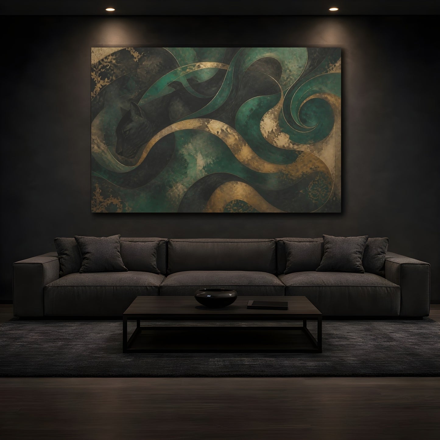 Mockup 3. Teal Gold Panther shown as canvas print
