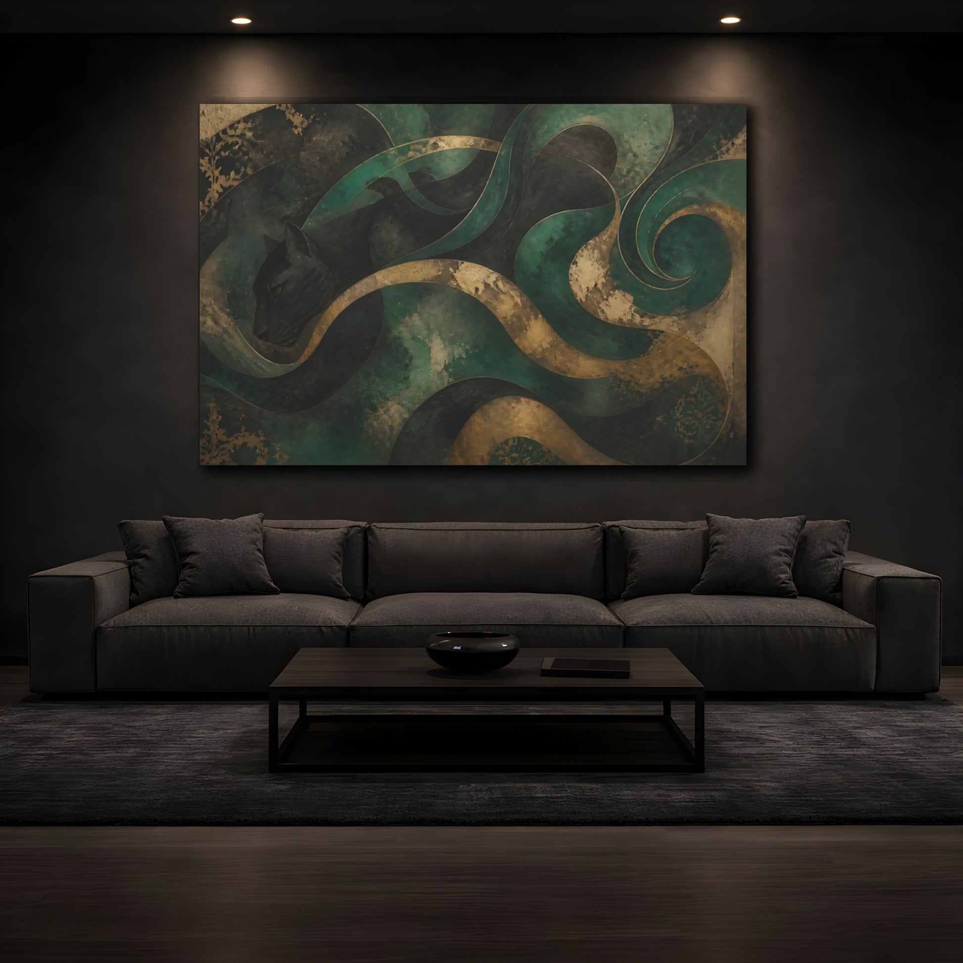 Mockup 3. Teal Gold Panther shown as canvas print
