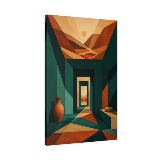 Main Mockup. Teal Passage To Sunlit Hills shown as canvas print