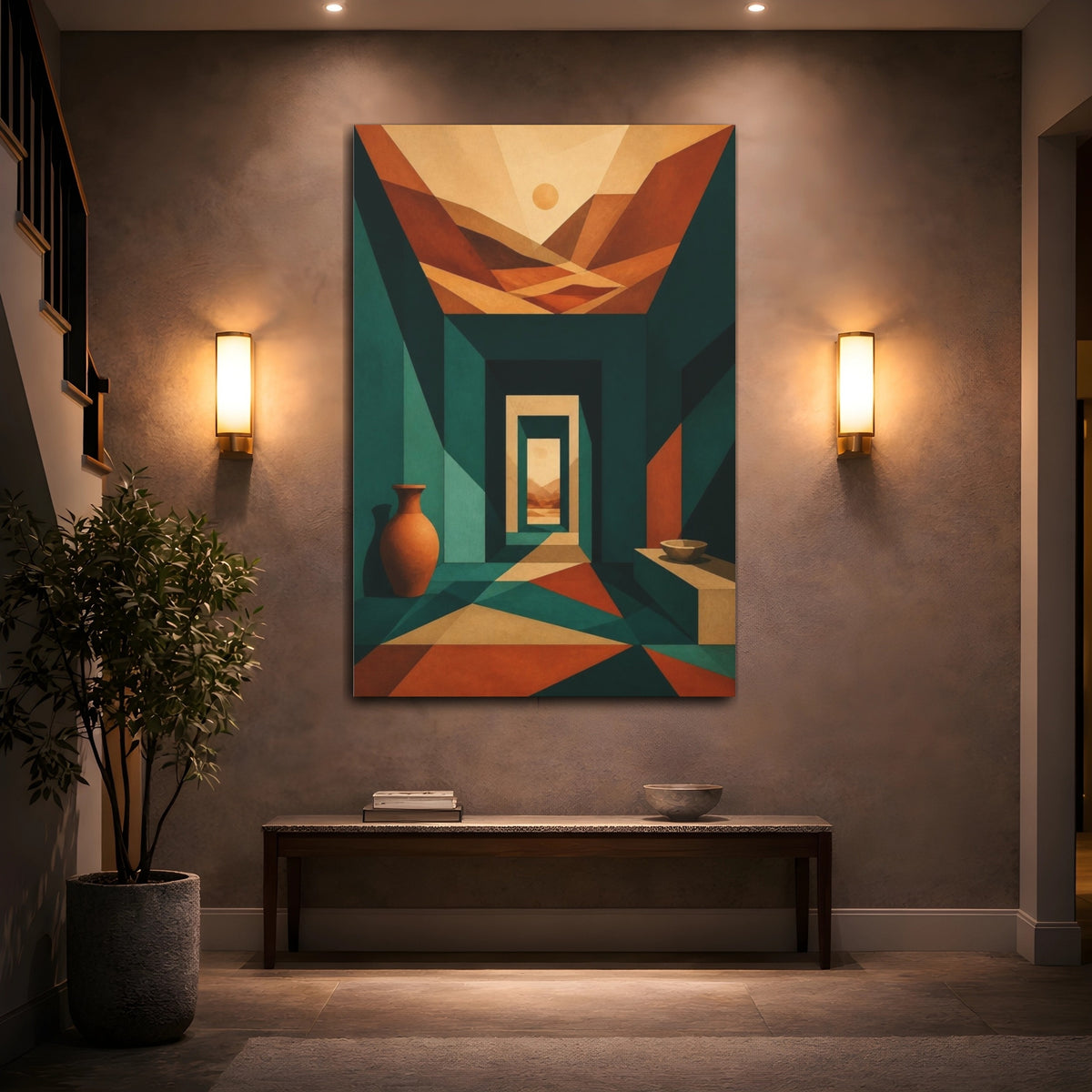 Mockup 2. Teal Passage To Sunlit Hills shown as canvas print