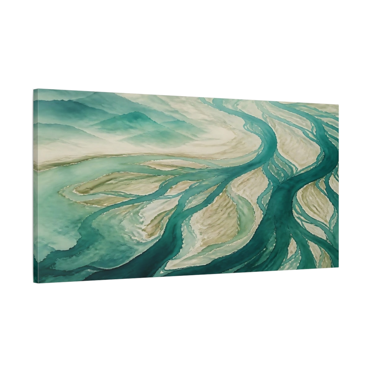 Main Mockup. Teal River Delta shown as canvas print