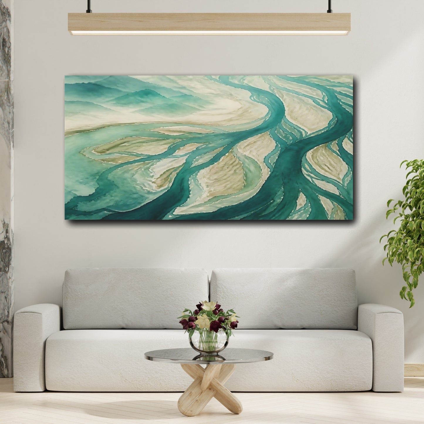 Mockup 2. Teal River Delta shown as canvas print