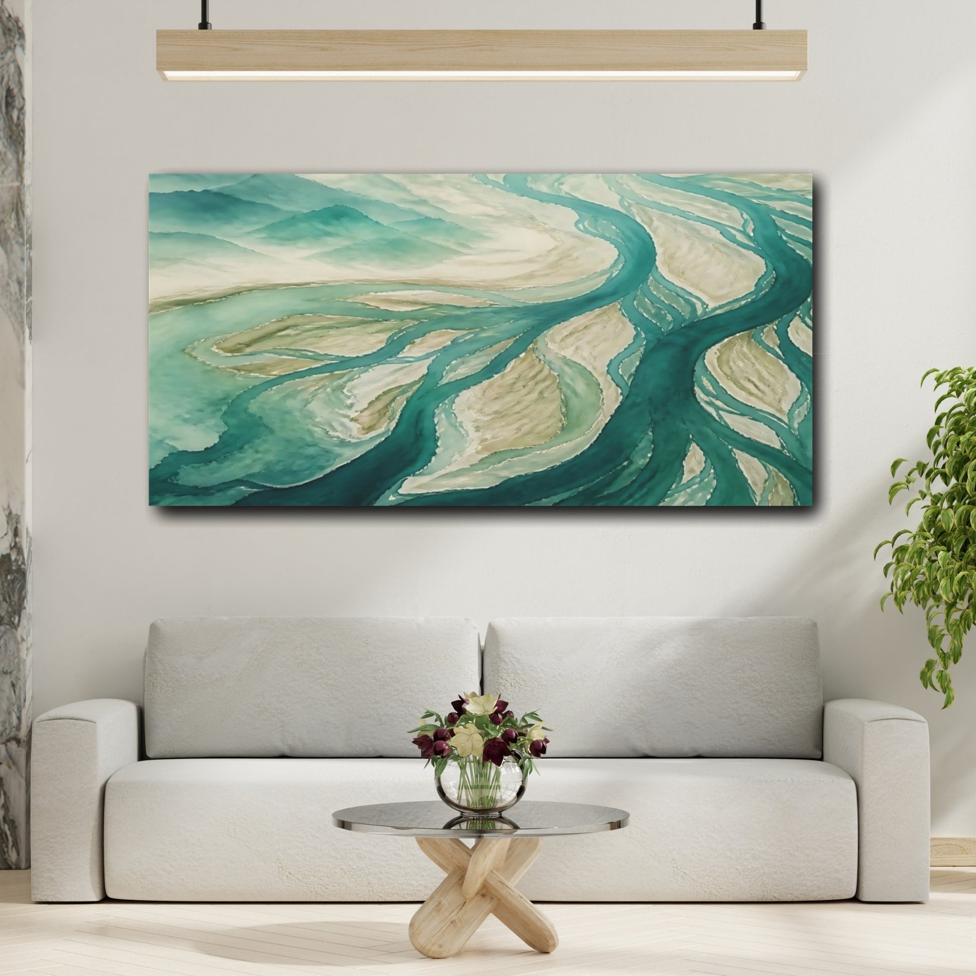 Mockup 2. Teal River Delta shown as canvas print