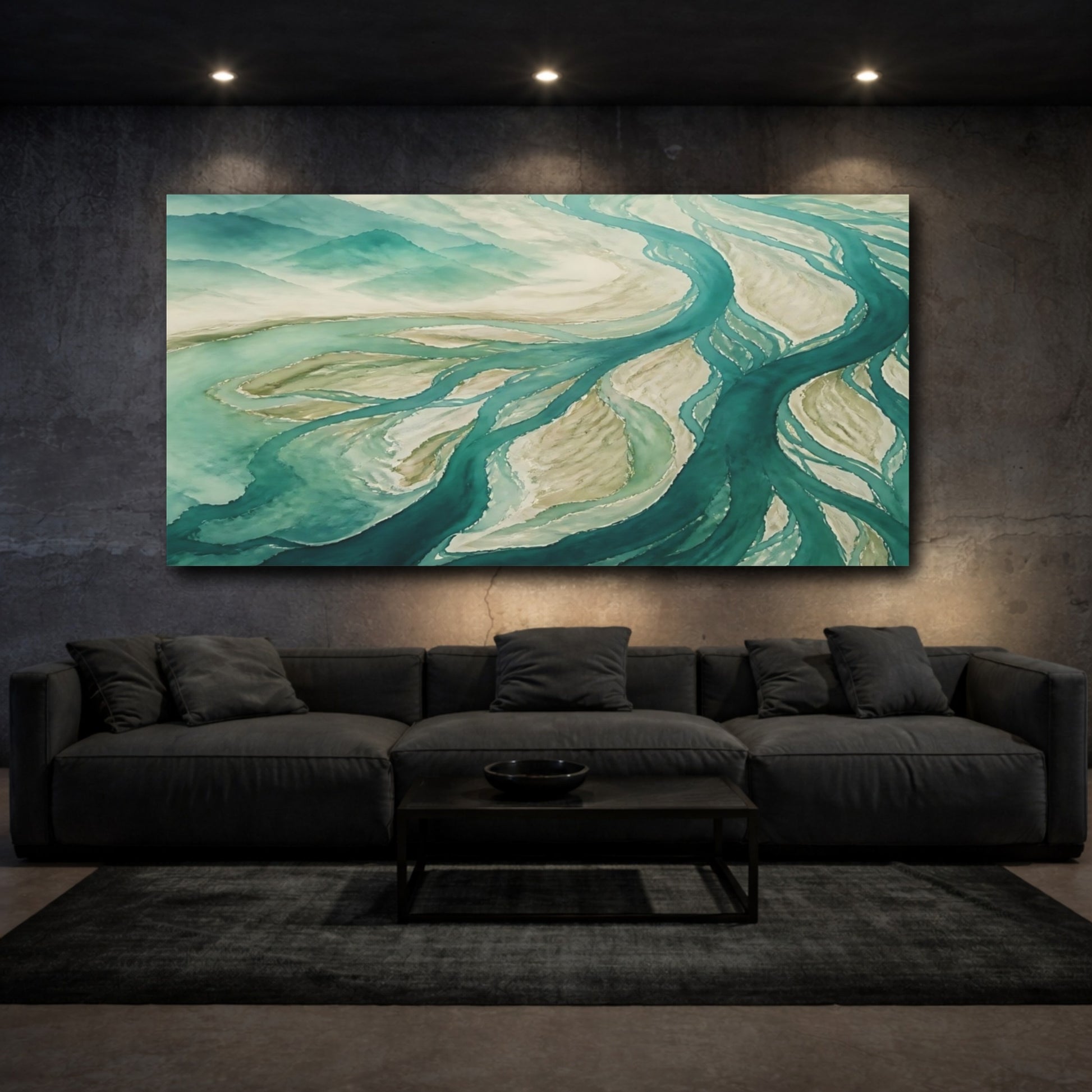 Mockup 3. Teal River Delta shown as canvas print
