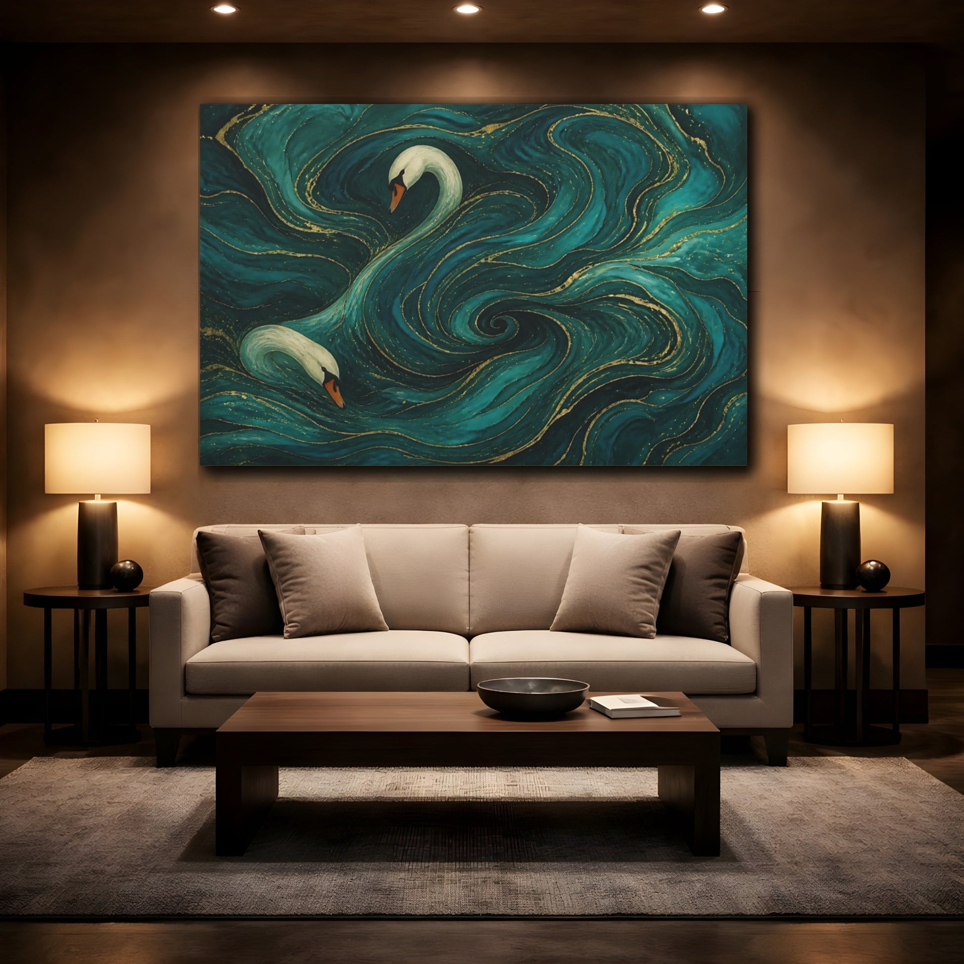 Mockup 2. Teal Swan Currents shown as canvas print