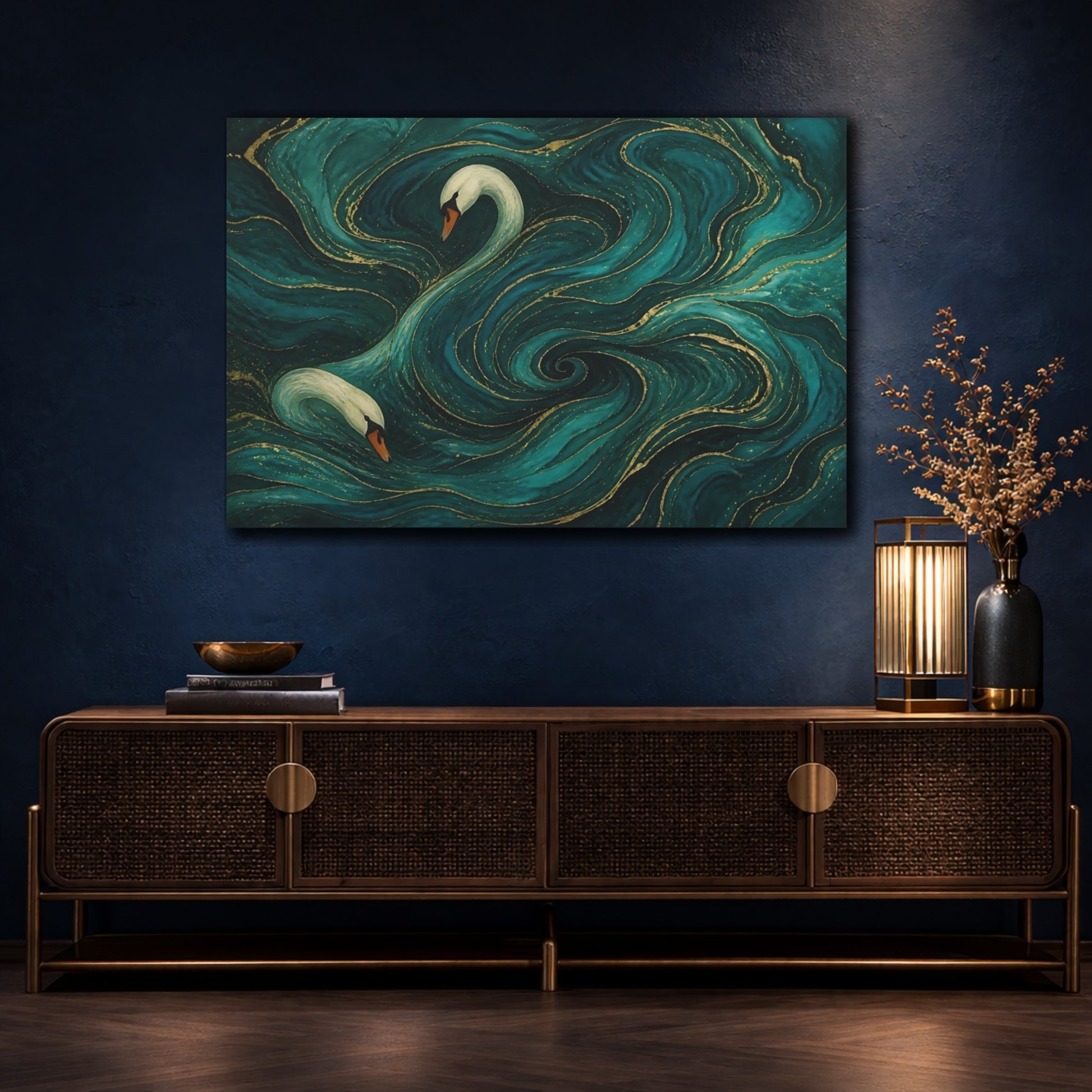 Mockup 4. Teal Swan Currents shown as canvas print