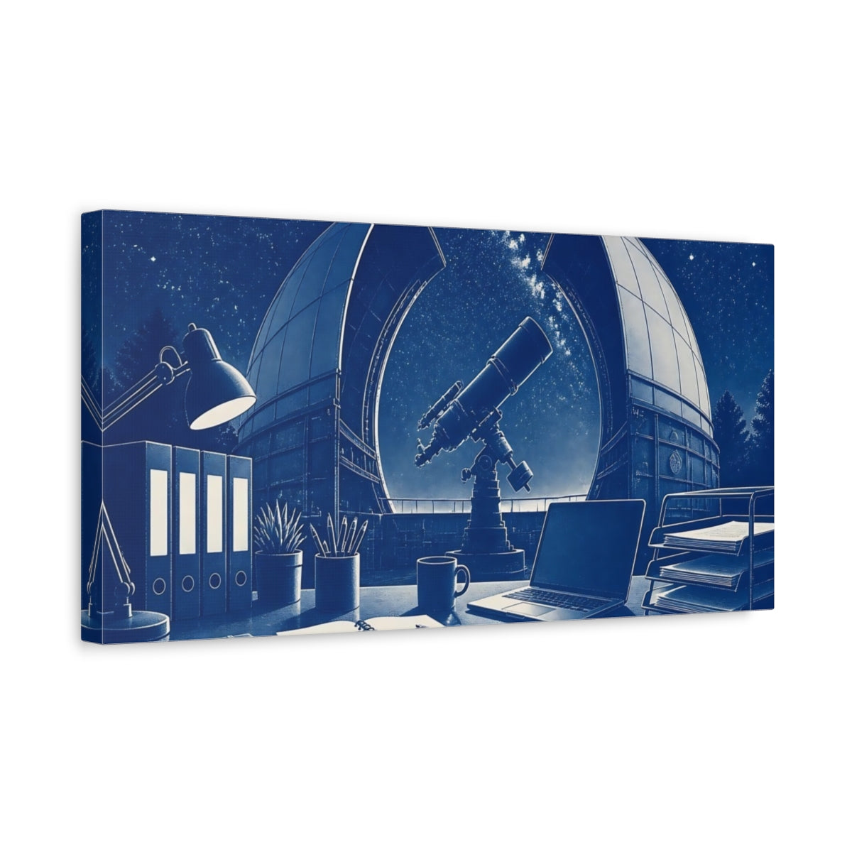 Side Mockup 3. Telescope At Observatory Desk shown as canvas print