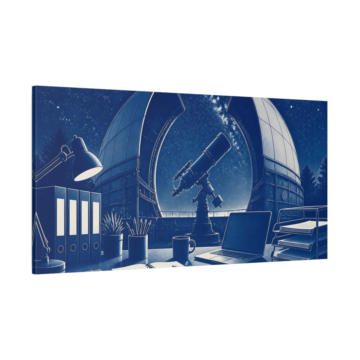 Side Mockup 2. Telescope At Observatory Desk shown as canvas print
