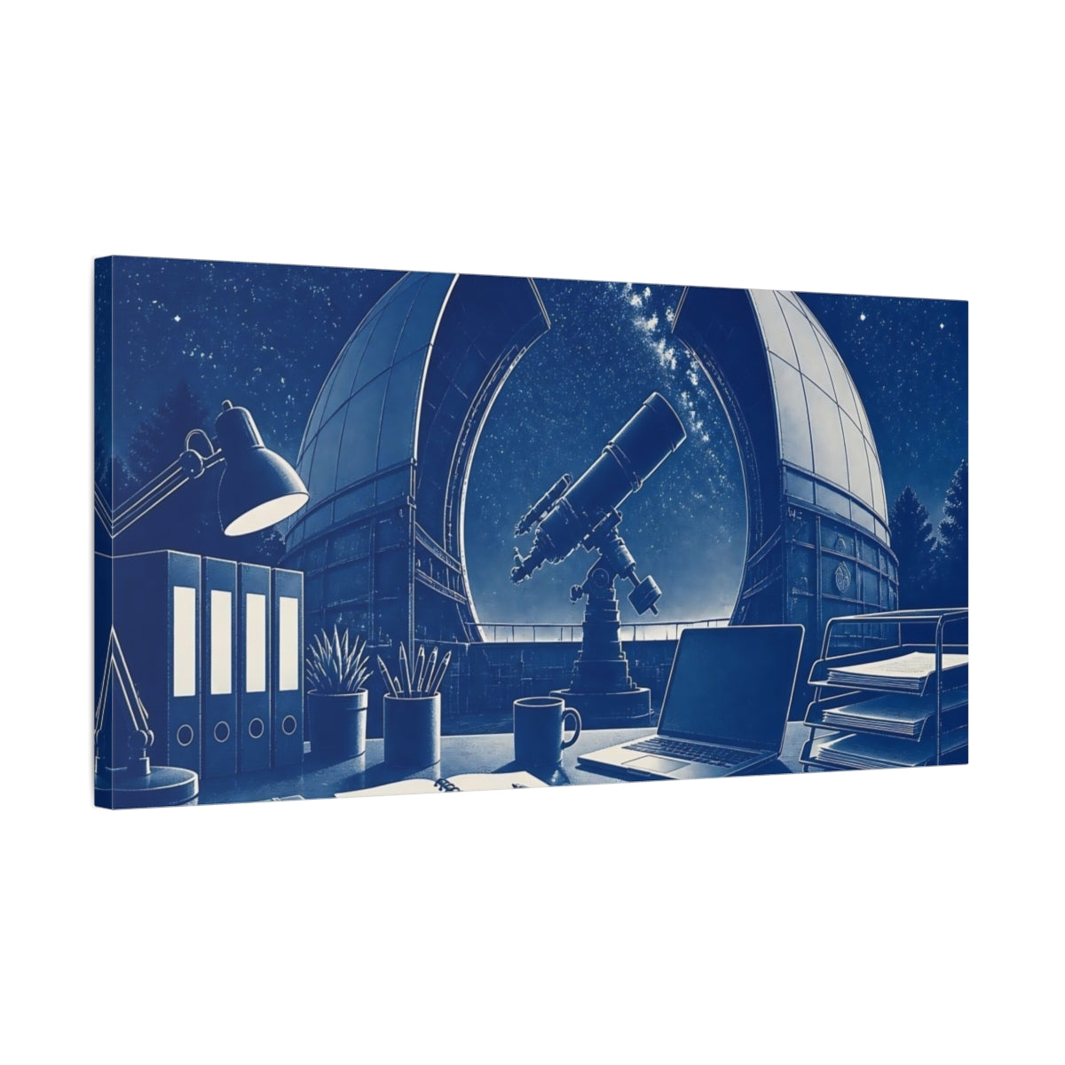 Side Mockup 1. Telescope At Observatory Desk shown as canvas print