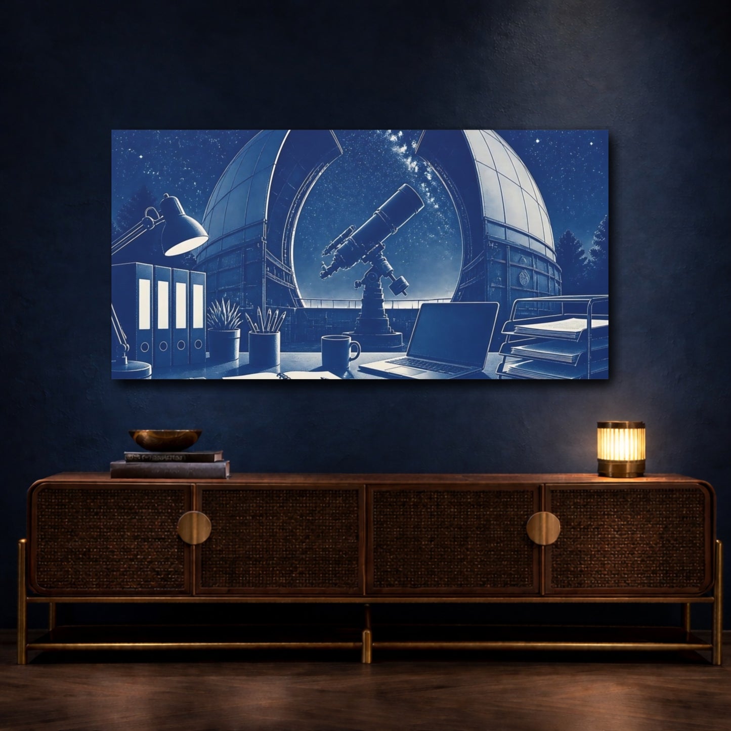 Mockup 4. Telescope At Observatory Desk shown as canvas print