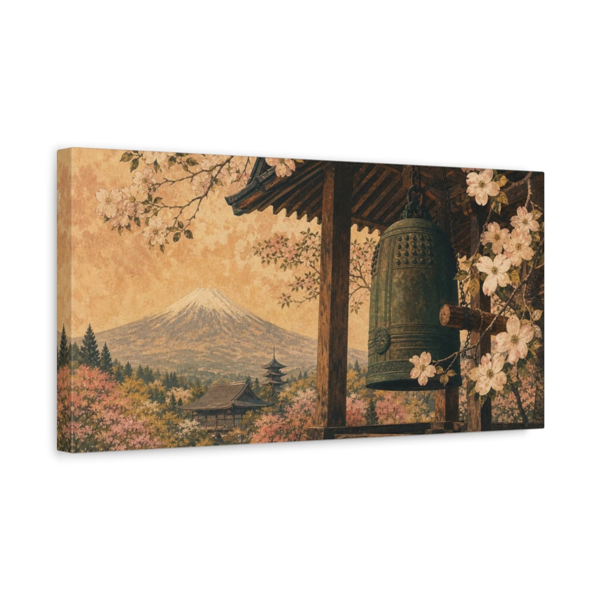 Side Mockup 3. Temple Bell Nature Japanese shown as canvas print