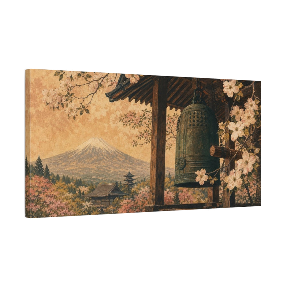 Side Mockup 1. Temple Bell Nature Japanese shown as canvas print