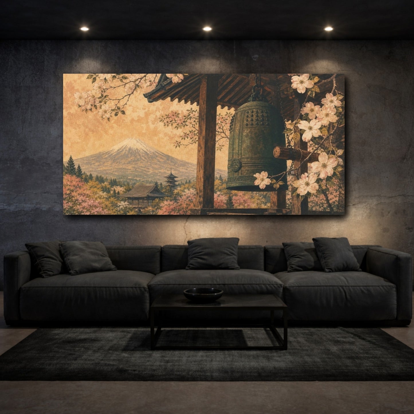 Mockup 3. Temple Bell Nature Japanese shown as canvas print
