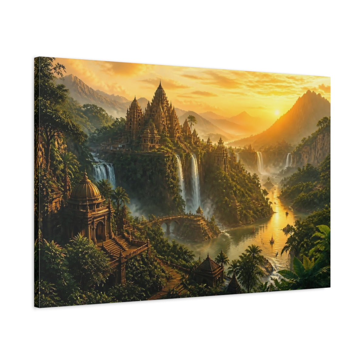 Main Mockup. Temple City At Sunset shown as canvas print