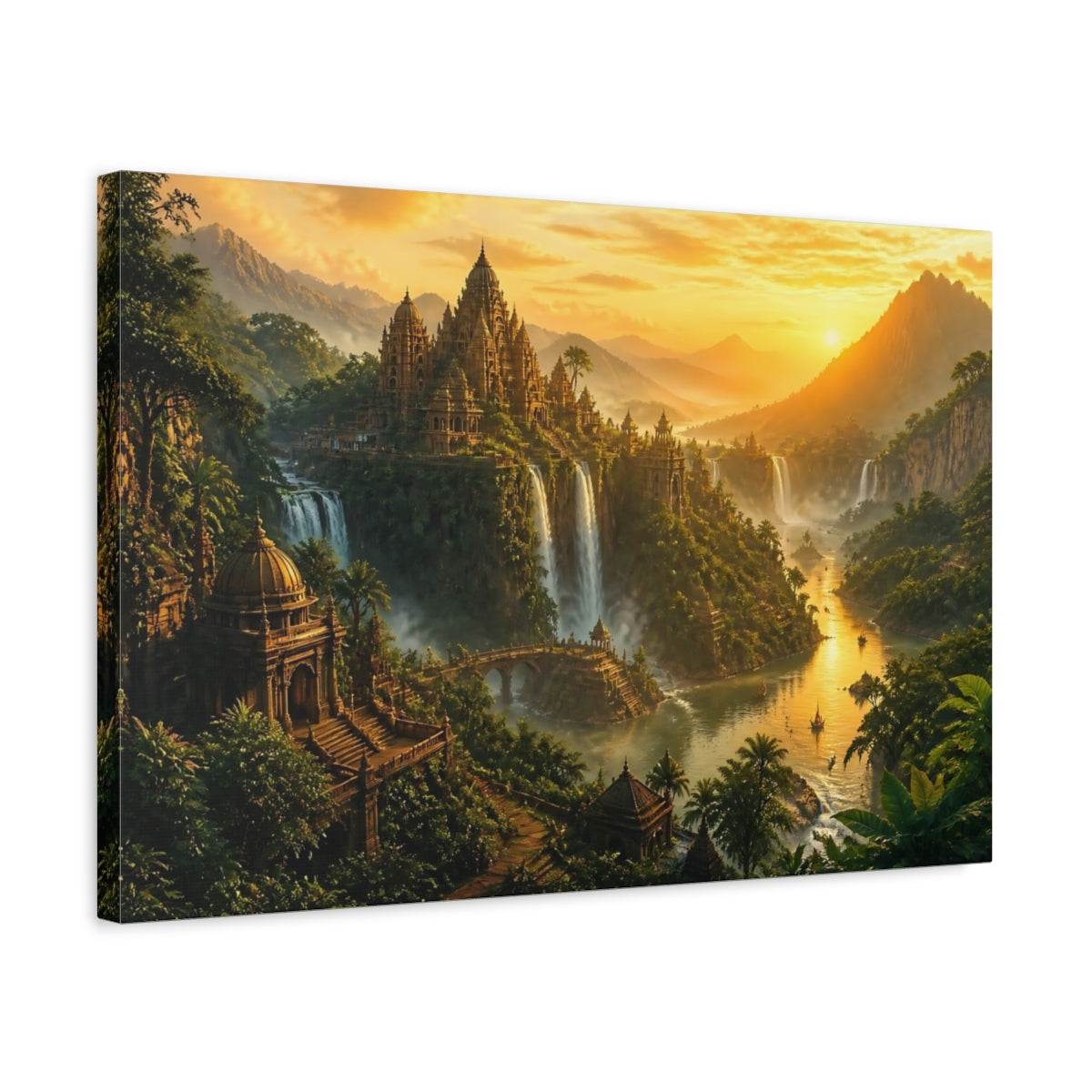 Side Mockup 3. Temple City At Sunset shown as canvas print