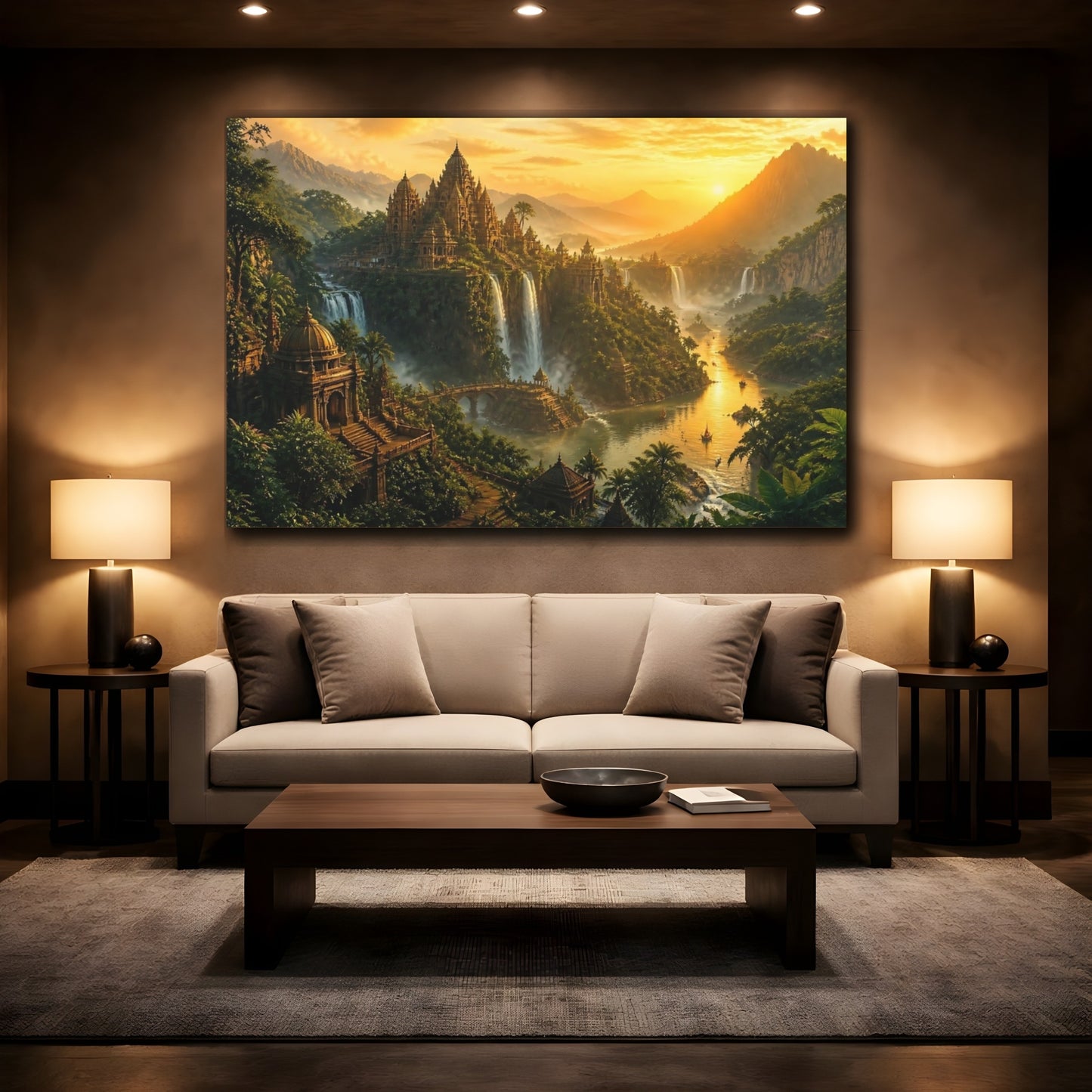 Mockup 2. Temple City At Sunset shown as canvas print